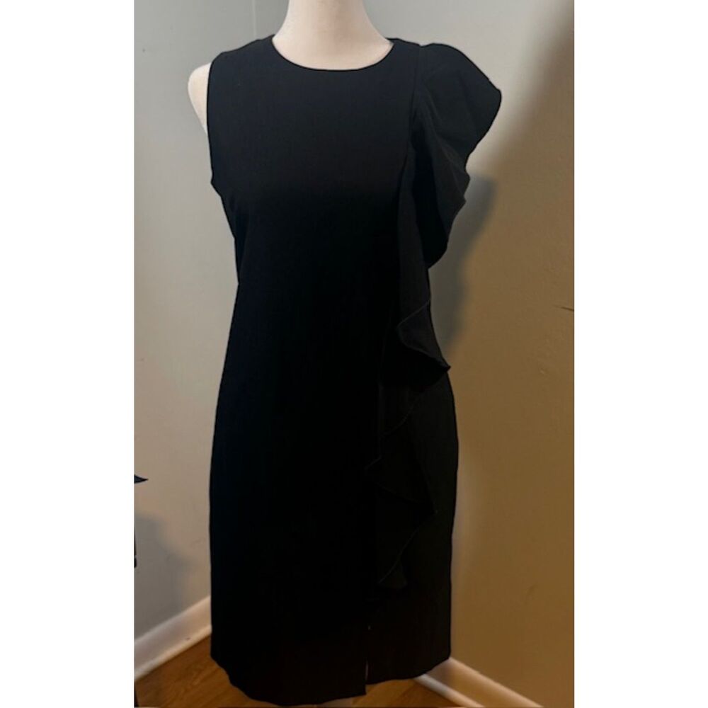 Sara Campbell Black‎ Ruffle Side Sheath Sleeveless Dress Size 4 USA Made